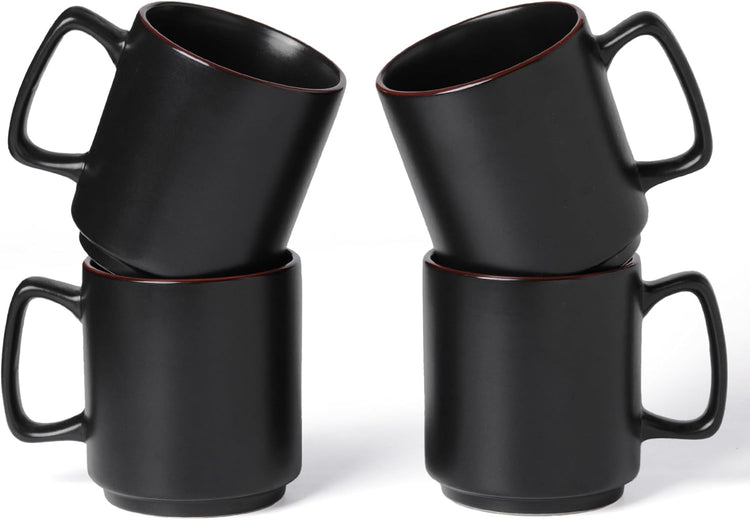 famiware Coffee Mugs Set of 4, Nebula 14oz Coffee Mugs, Ceramic Cup Set with Handle for Latte, Tea, Milk, Cappuccino, Cocoa, Matte Black