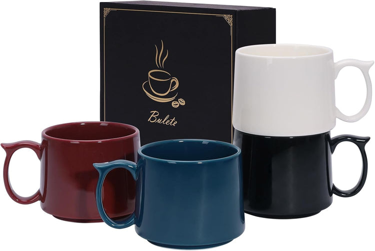 19 oz Large Coffee Mugs Set of 4, Stackable Ceramic Coffee Mugs with Large Handles for Coffee, Latte, Cappuccino, Milk, Dishwasher & Microwave Safe, Ideal for Men, Women, Dads (Multicolor)