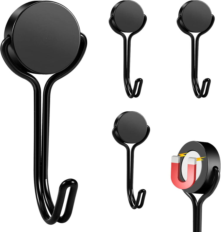 Magnetic Hooks, Heavy Duty 304 Stainless Steel Magnet Hooks for Cruise Refrigerator Grill,Strong Magnets with Hooks for Home Kitchen, Garage Key Holder,4pack (Black,1.1in-1 22Lbs)