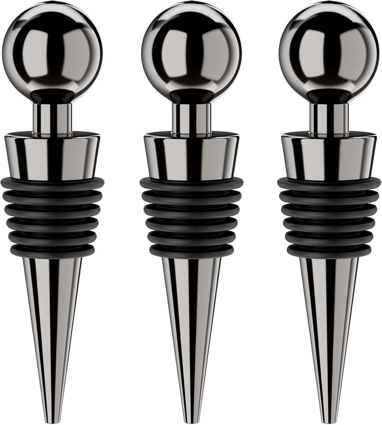 Wine Stoppers for Wine Bottles 3Pcs Vacuum Wine Bottle Stopper with Silicone Reusable Wine Corks, Leak proof Keep Fresh Suitable for Standard (Black, 3 Pack)