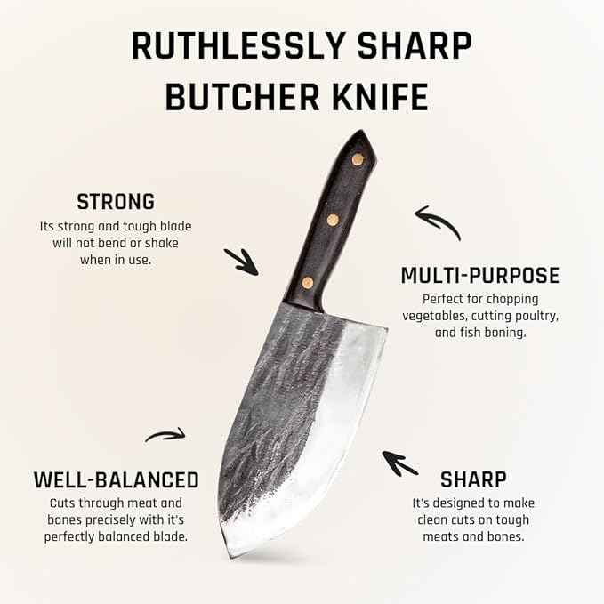 COOLINA Galba Butcher Knife, Full Tang Wide Blade, All-around Kitchen Knife for Meats and Bones