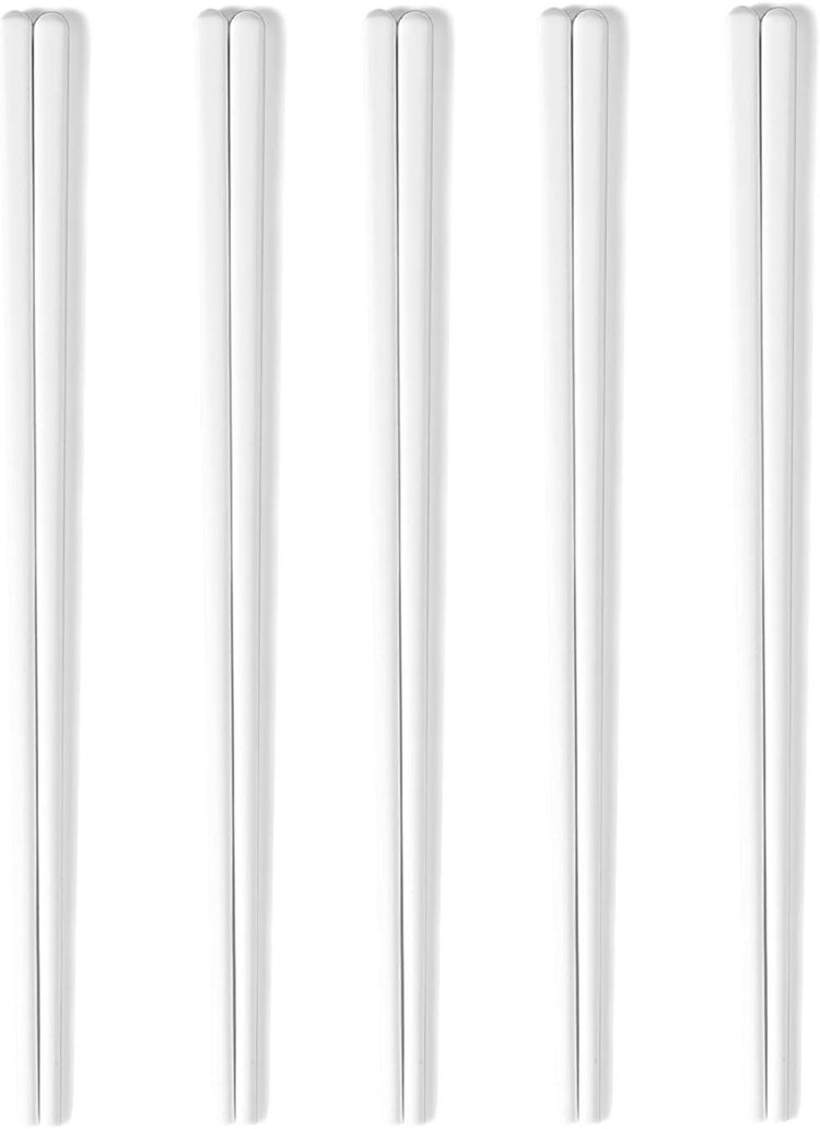 LEETOYI Ceramic Chopsticks Set of 5, Porcelain Chinese Chopsticks Easy To Clean, 9.6-Inch (White)