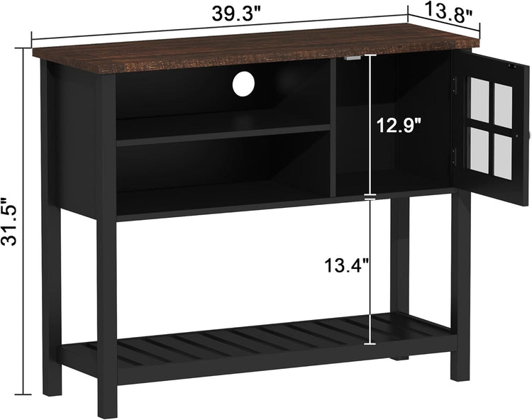 ChooChoo Farmhouse Coffee Bar Cabinet, Buffet Cabinet with Storage, Sideboard Buffet with Glass Door, Console Table for Kitchen, Hallway, Entrance, Black