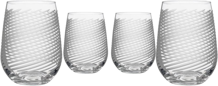 Rolf Glass Cyclone Stemless Wine Tumbler | 17 Ounce Set of 4 | Proudly Made in the USA | Large Engraved Wine Glasses | Lead-Free Glass