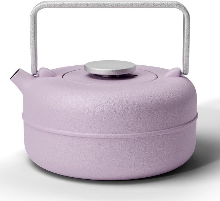Toptier Teapot with Removable Infuser, Cast Iron Tea Kettle Stovetop Safe, Solid Geometry Cylinder Design Tea Pot Coated with Enameled Interior for 27 Ounce (800 ml), Purple
