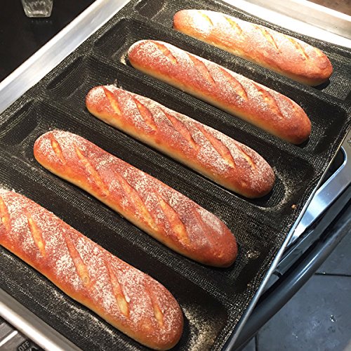 Hot Dog Molds Silicone Bread Forms Non Stick Bakery Trays For Roll Toasting 5 Loaves 12" Sheets