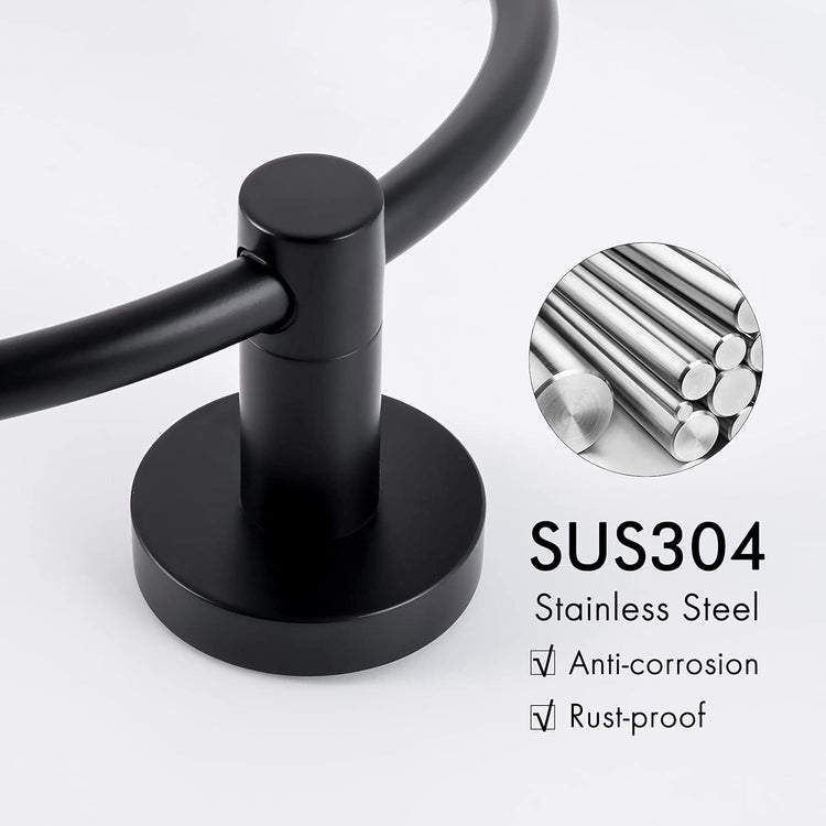 KES Matte Black Towel Ring Hand Towel Holder for Bathroom, Kitchen Bath Towel Holder Hangers Heavy Duty Storage Round Wall Mount SUS 304 Stainless Steel, A2180DG-BK