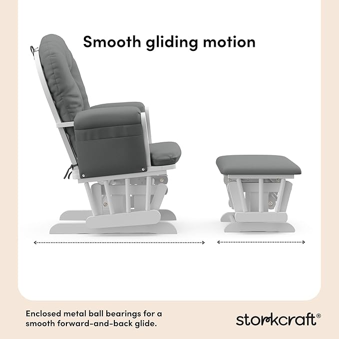 Storkcraft Premium Hoop Glider & Ottoman (White/Gray) — GREENGUARD Gold Certified Nursery Glider, Solid Wood Craftsmanship, Smooth-Gliding, Award-Winning