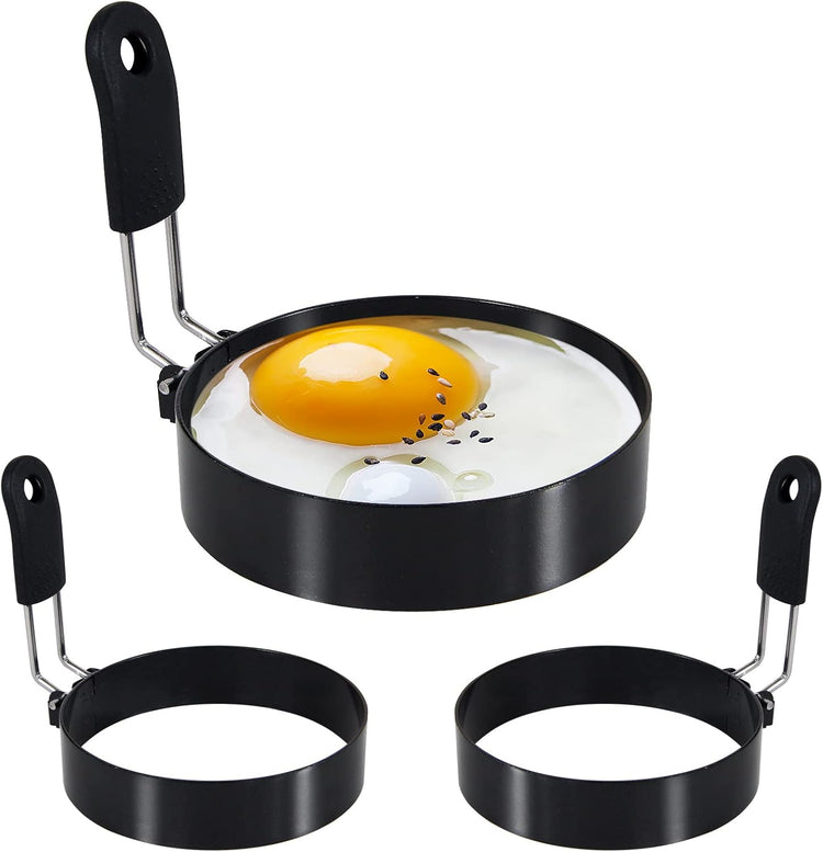 3 packs 3.5'' Egg Rings Set with Silicone Handle, Stainless Steel Egg Cooking Rings,Nonstick,For Frying Eggs and Egg Mcmuffins, Egg Mold For Breakfast