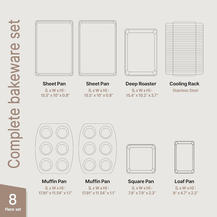 Bakken 8 Piece Ceramic Coated Bakeware Sets (8 Count)