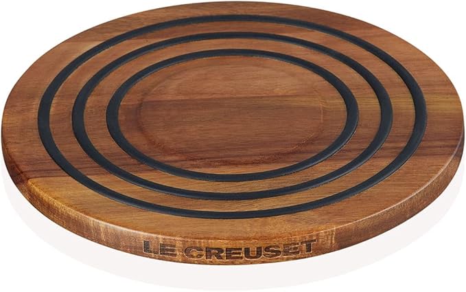 Le Creuset Magnetic Wooden Trivet, Acacia Wood with Black Silicone Rings