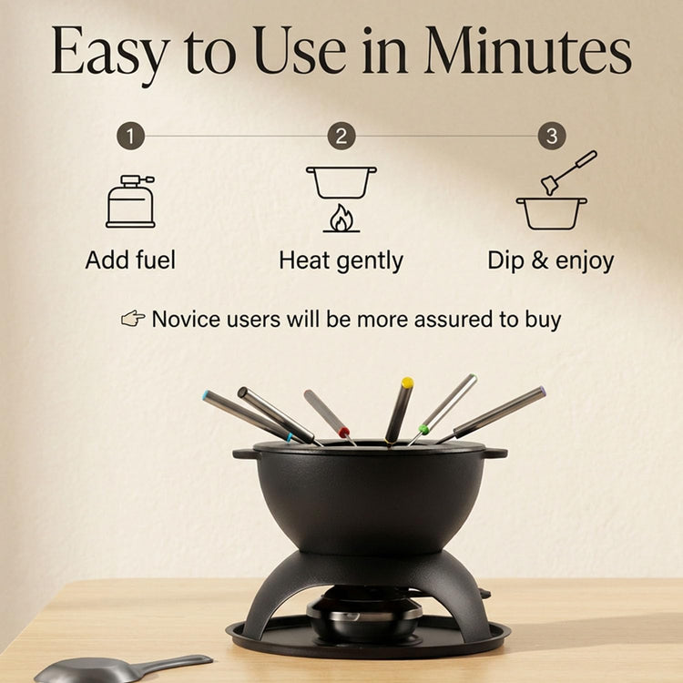 Cast Iron Cheese Fondue Pot Set for 4