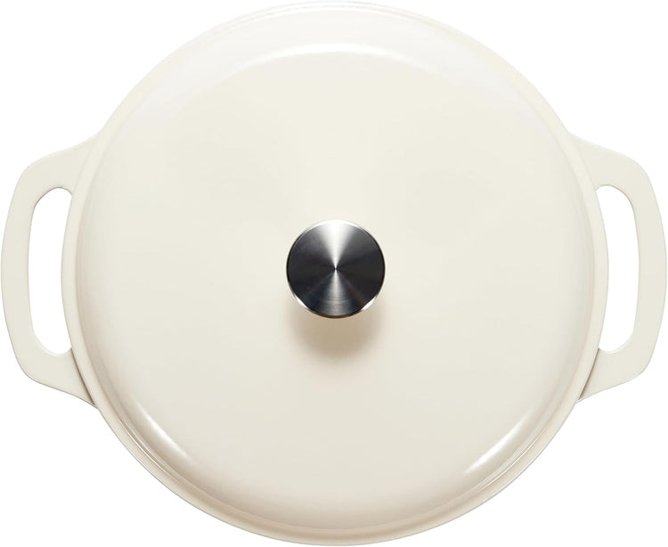 Amazon Basics Cast Iron Dutch Oven Pot with Lid, Enameled, Round, Dual Handles, Heavy-Duty, Large, 7.3-Quart, White - Nestoria