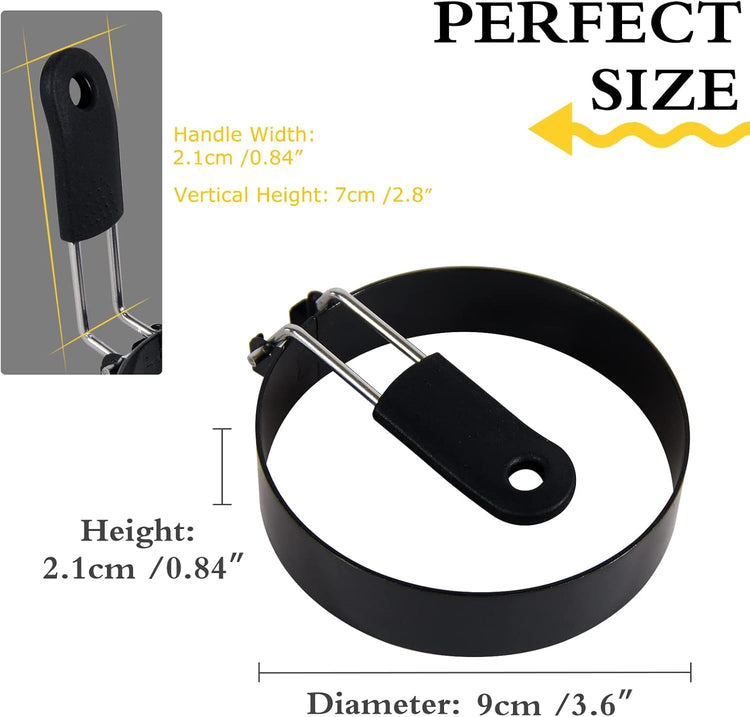 3 packs 3.5'' Egg Rings Set with Silicone Handle, Stainless Steel Egg Cooking Rings,Nonstick,For Frying Eggs and Egg Mcmuffins, Egg Mold For Breakfast