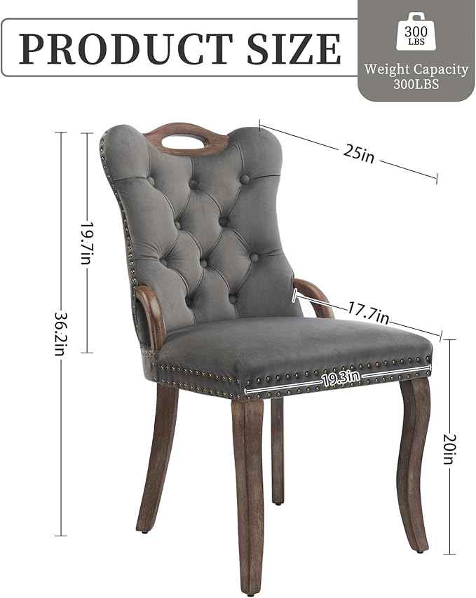 Grey Velvet Dining Chairs Set of 4,Modern Upholstered Dining Room Chairs with Tufted Back and Wood Accents, Curved Solid Wood Legs & Nailhead Trim, Sillas De Comedor Modernas 4