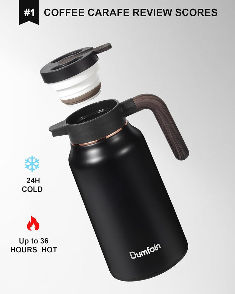 Carafes for Hot Liquids 70 oz - 36 Hour Stainless Steel Thermal Coffee Carafe-Insulated Coffee Carafes For Keeping Hot/Cold Coffee, Tea, Water, Drink Dispenser for Parties(Black)