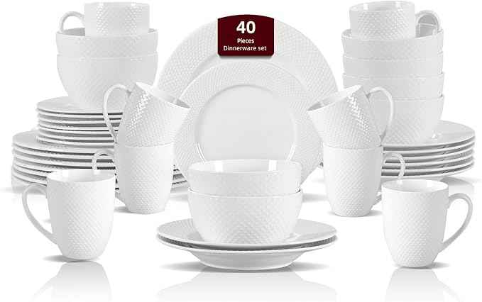 HomeVss, New Bone China Embossed Rain Drops 40pc Dinnerware Set