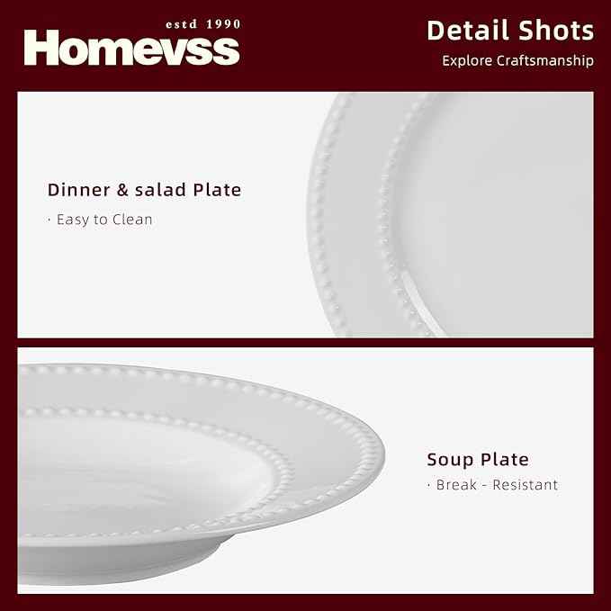 HomeVss, New Bone China Dinnerware Set, Embossed Pearl Design, 20pc Set