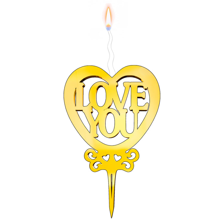Love You Reusable Gold Romantic Cake Candle