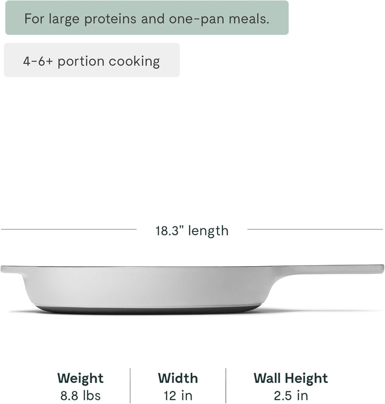 Caraway Cast Iron Skillet - 12” Enameled Cast Iron Pan With 3 Layer Enamel Coating - No Seasoning Required - Compatible With All Stovetops - Free From Forever Chemicals - Gray - Nestoria