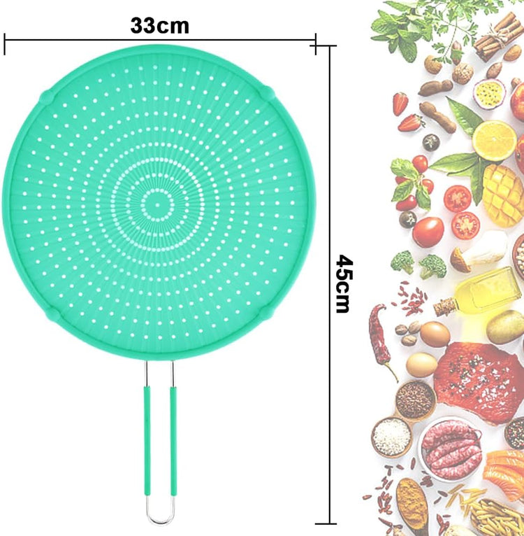 Splatter Screen for Frying Pan, Grease Splatter Guard, Heat-Resistant Splatter Guards for Frying, Silicone Splatter Guard for Everyday Cooking, Dishwasher Safe, Green (16in×12in×0.5in)