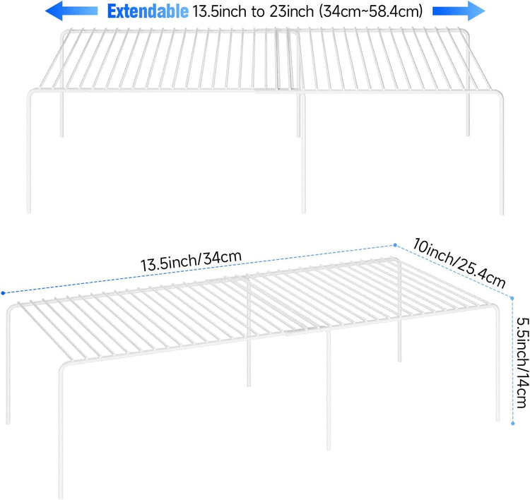 Expandable Storage Shelf, Pantry Organizers and Storage, Adjustable Rustproof Metal Wire Spice Rack, Space Saver Kitchen Storage Shelves for Pan, Pot, Countertop, Drawer, Fridge, Set of 4, White