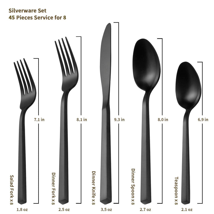 Cube 45 Piece Forged Stainless Steel Flatware Set Cutlery Set with Utensil (8 Count)