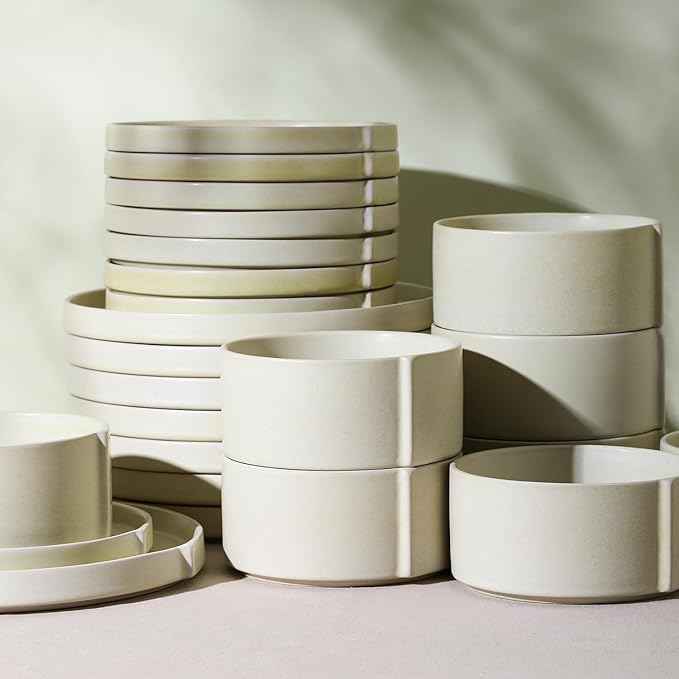 Stone Lain Bao 24-Piece Dinnerware Set Stoneware, Plates and Bowls Set, Dishwasher and Microwave Safe, Dish Set for 8, Beige