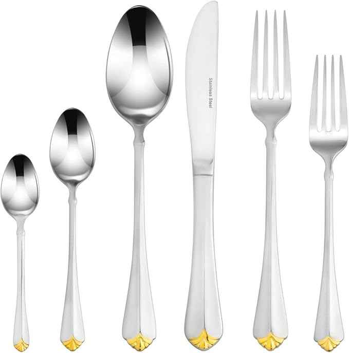 75-Pc Luxury Flatware Set for 12 w/Storage Case 24K Gold Premium Dining Cutlery Service - 18/10 Surgical Stainless Steel Silverware Hostess Serving Set in a Chest