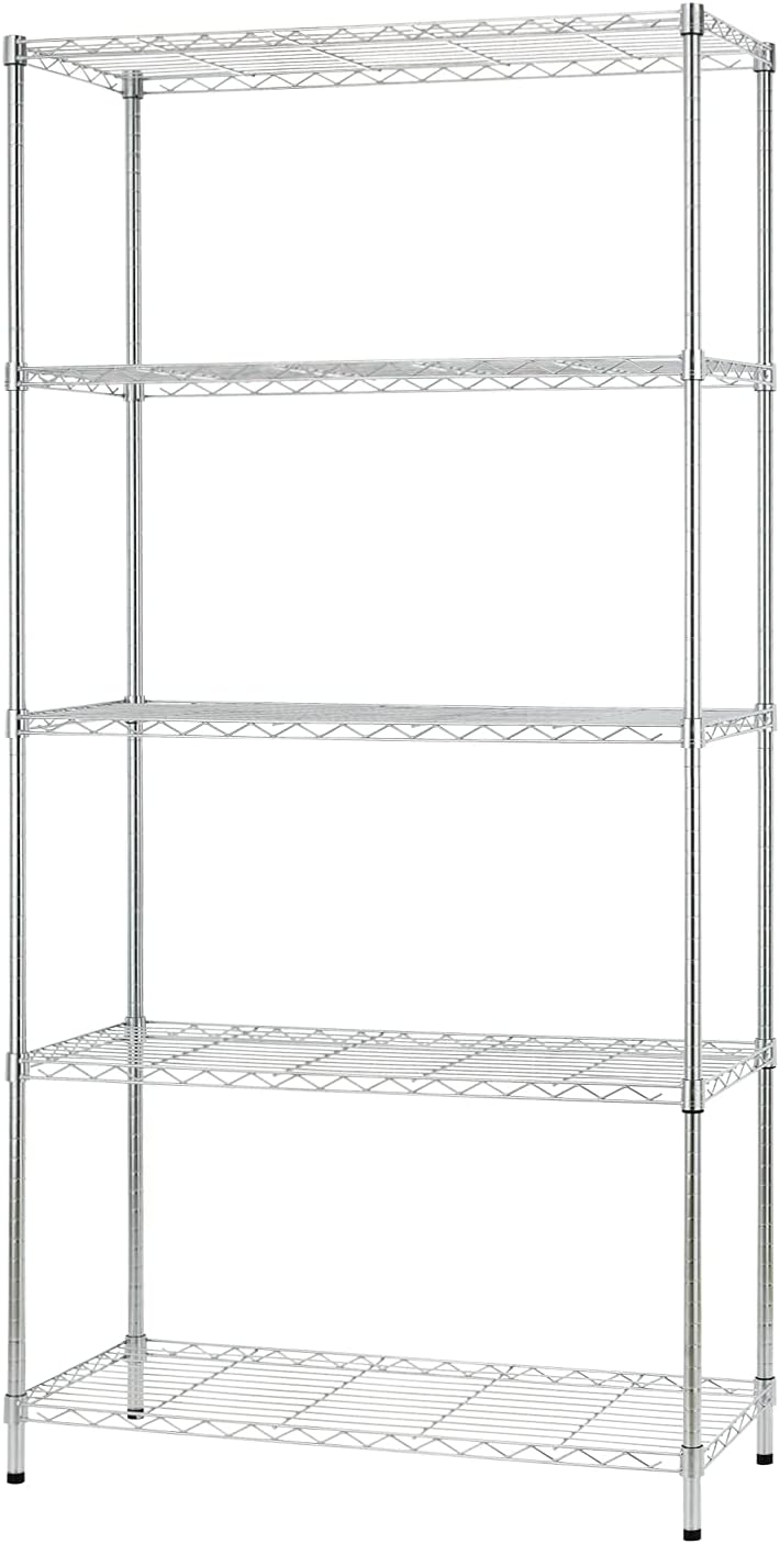 FDW 14" D×36" W×72" H Wire Shelving Unit Metal Shelf with 5 Tier Adjustable Layer Rack Commercial Strong Steel for Restaurant Garage Pantry Kitchen,Chrome