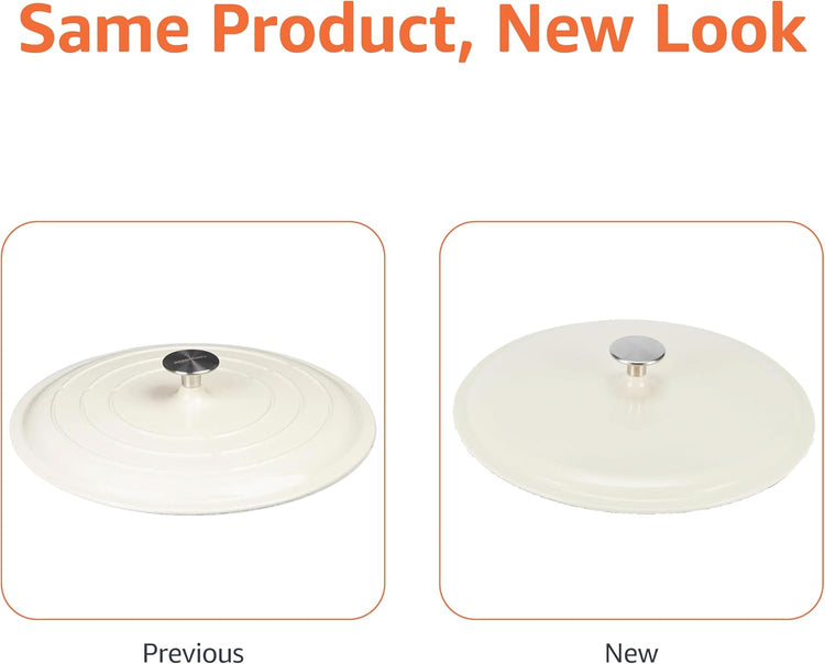 Amazon Basics Enameled Cast Iron Covered Round Casserole Skillet with Lid for Oven, 3.3-Quart, White - Nestoria