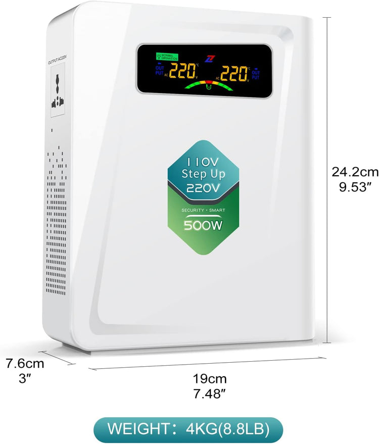 Voltage Converter 110 to 220 Step Up Transformer 500W, No Noise, Ten Protection Functions, CE & CQC Certified ,Using 220V Asia Euro Appliance in US