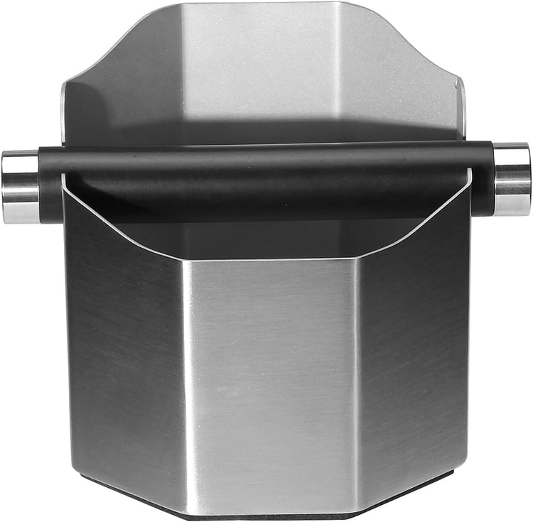 DIBTSA Espresso Knock Box, with Removable Knock Bar and Non-Slip Rubber Base,Coffee Bar Accessories, Stainless Steel, Silver, Large