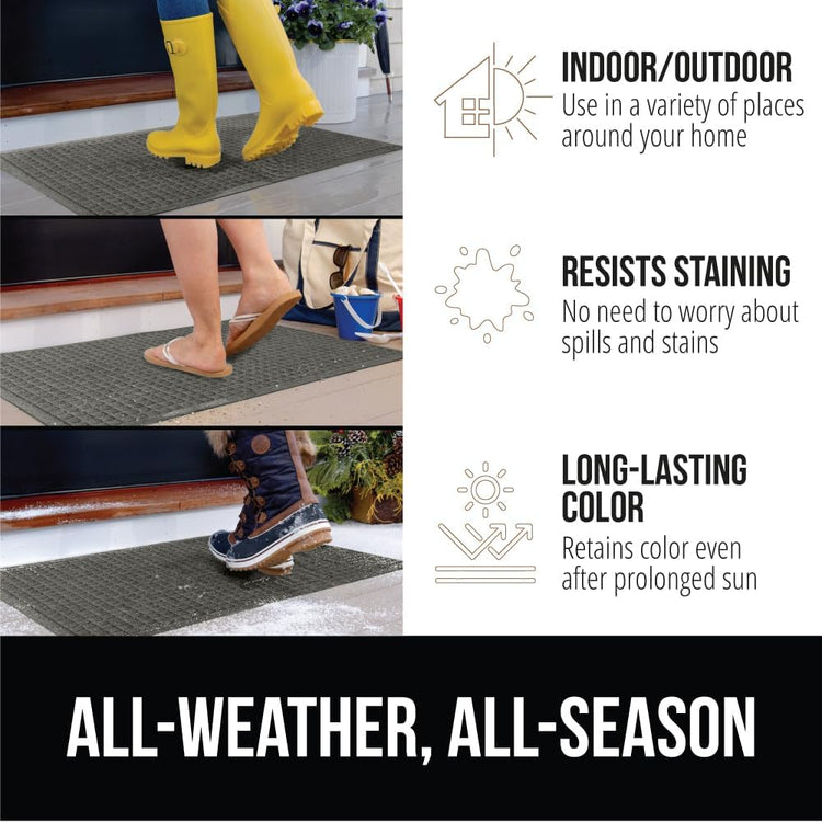 GORILLA GRIP Front Door Mat, 35x23, Indoor Outdoor Ultra Absorbent HydroAbsorb Doormat, Absorbs Up to 5.7 Cups of Water, Stain and Fade Resistant, Rubber Backing Doormats, Captures Dirt, Gray