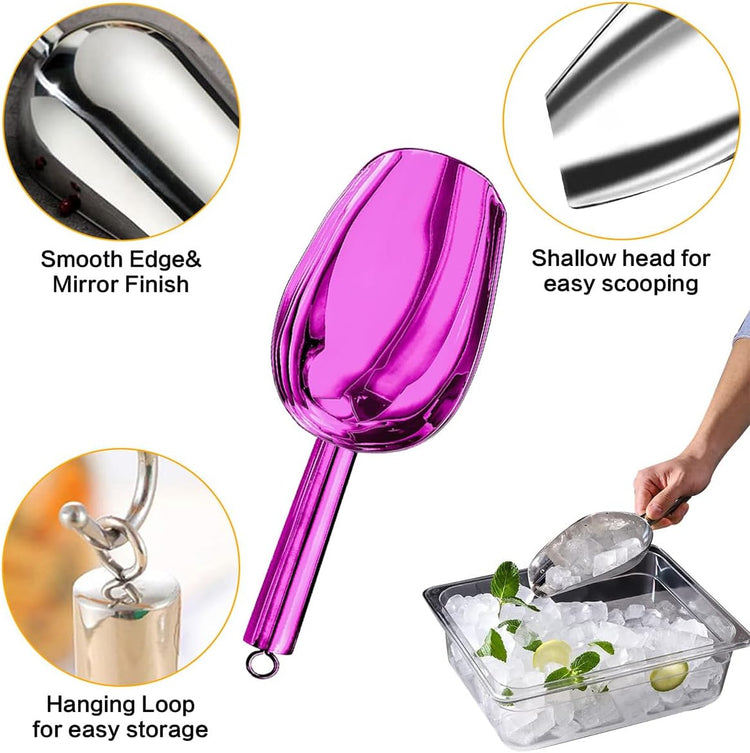 Metal Ice Scoop,Kitchen Ice Scooper for Ice Maker,Stainless Steel Small Ice Scooper for Freezer,Kitchen Gadgets Cookie Flour Pet Dog Food Scoop (purple, 3oz)