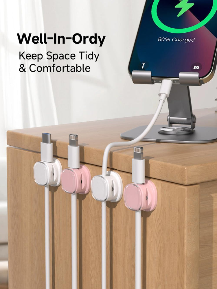 Magnetic Cable Clips, Adjustable Cord Holder Management, Adhesive Wire Keeper Organizer for Home Office Desk Phone PC Car Wall Desktop Nightstand Appliance (9-PCS White & Purple)
