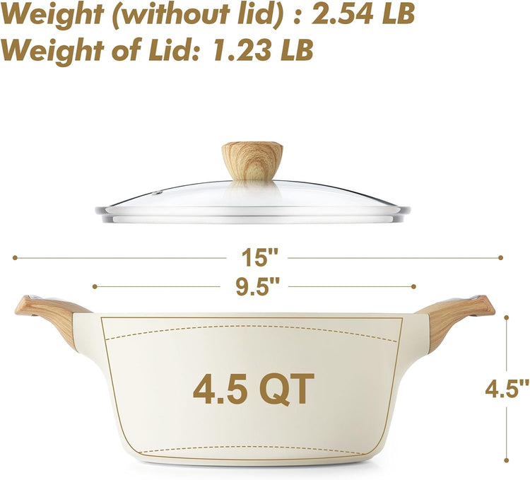 SENSARTE Ceramic Nonstick Stock Pot with Lid, 2.6/4.5/6.6 QT Soup Pot Casserole Pot, Non-toxic Healthy Pasta Pot, Large Cooking Pot Stew Pot, Induction Compatible, PFOA PFAS PTFE Free, White - Nestoria