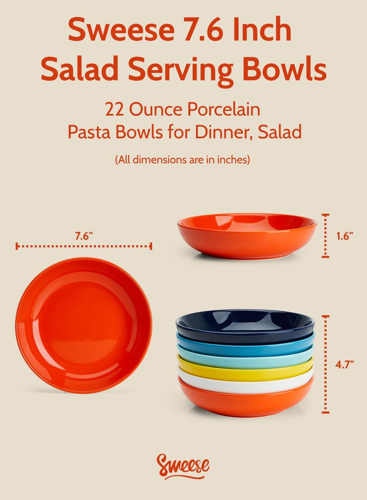 22oz Porcelain Pasta Bowls Set (6 Count)