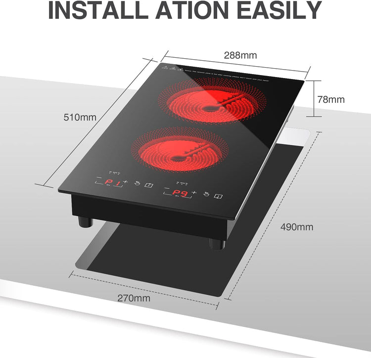 Portable Electric Hot Plate, 2 Burner Cooktop 110V/120V Plug-in, Infrared Stove Top for Cooking, LED Touch Control, Timer & Safety Lock for RV, Dorm, Apartment (Electric Cooktop 2 Burners A)