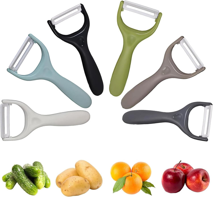 Trez Treamer 6-Pack Vegetable Peelers for Kitchen,Y Ceramic Peeler Safe Potato Peeler Set for Apple Veggie Carrot Fruit Zucchini Cucumber Peelers Bulk with Non-Slip Handle (Y)