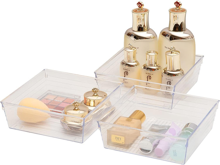 Backerysupply Clear Plastic Drawer Organizer Tray for Vanity Cabinet (6"×6"×2",Set of 8),Storage Tray for Makeup, Kitchen Utensils, Jewelries, and Gadgets…