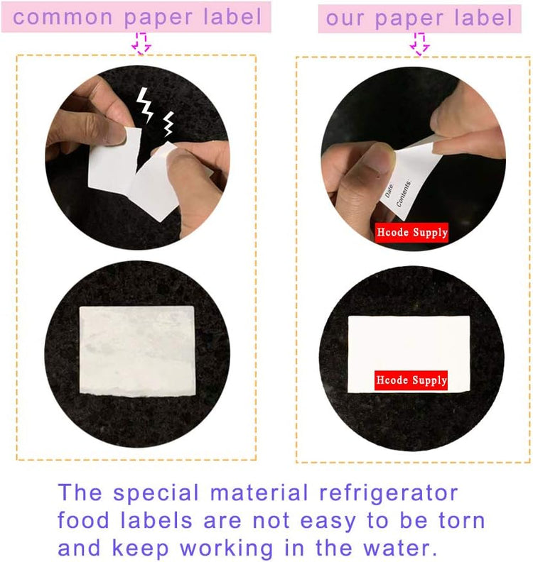 Hcode 2 x 3'' Self-Adhesive Removable Freezer Food Labels- Easy Clean Leaves No Residue- Cooler Food Storage Freezer Stickers Plastic Paper Perfect for Reusable Containers 2 Roll