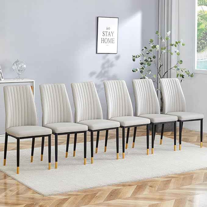 Modern Dining Chairs Set of 6 Gray Kitchen Chairs Set PU Leather Chair with Metal Legs Armless Upholstered Chair for Dinner Room, Office, Waiting Room(Set of 6, Gray)