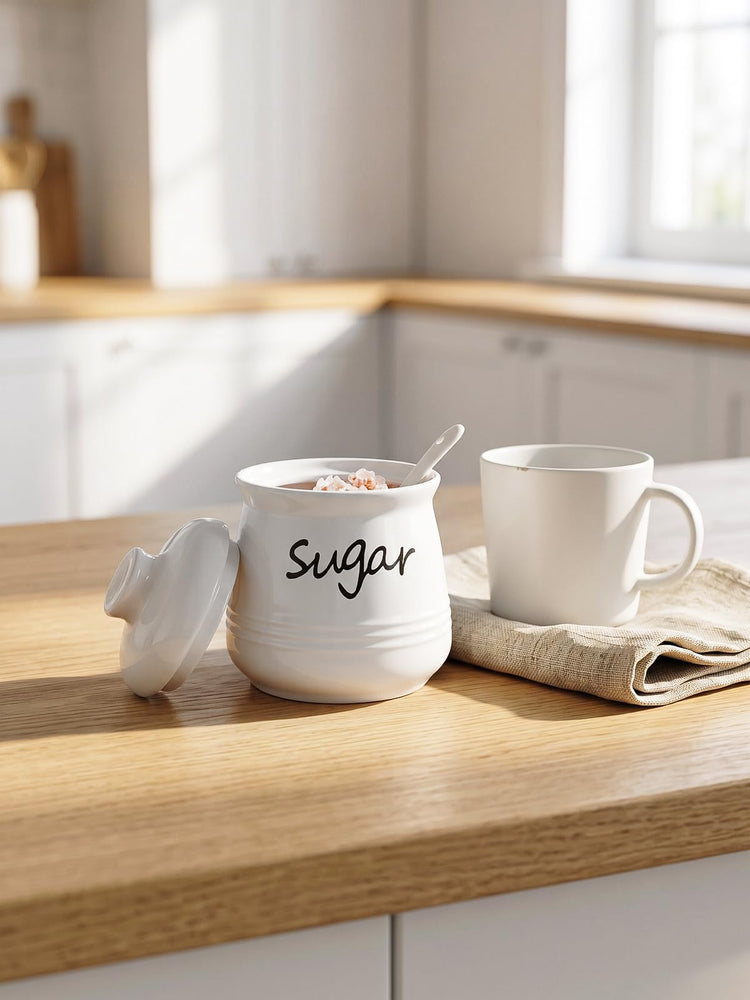 12oz Ceramic Sugar Bowl with Lid and Spoon