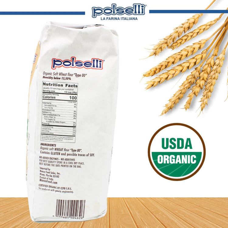 POLSELLI Organic Flour, Type 00, 100% Italian Grain, Double Zero Flour, OO Extra Fine, BIO, Neapolitan Italian Pizza, Bread, Pasta, All Natural, Unbleached, All-Purpose Flour, Unbromated, No Additives - Nestoria