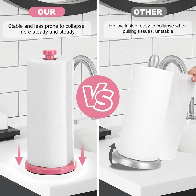 Stainless Steel Paper Towel Holder, Pink, Countertop for Kitchen & Bathroom, Standing with Weighted Base for Standard or Rolls, Brushed Brass