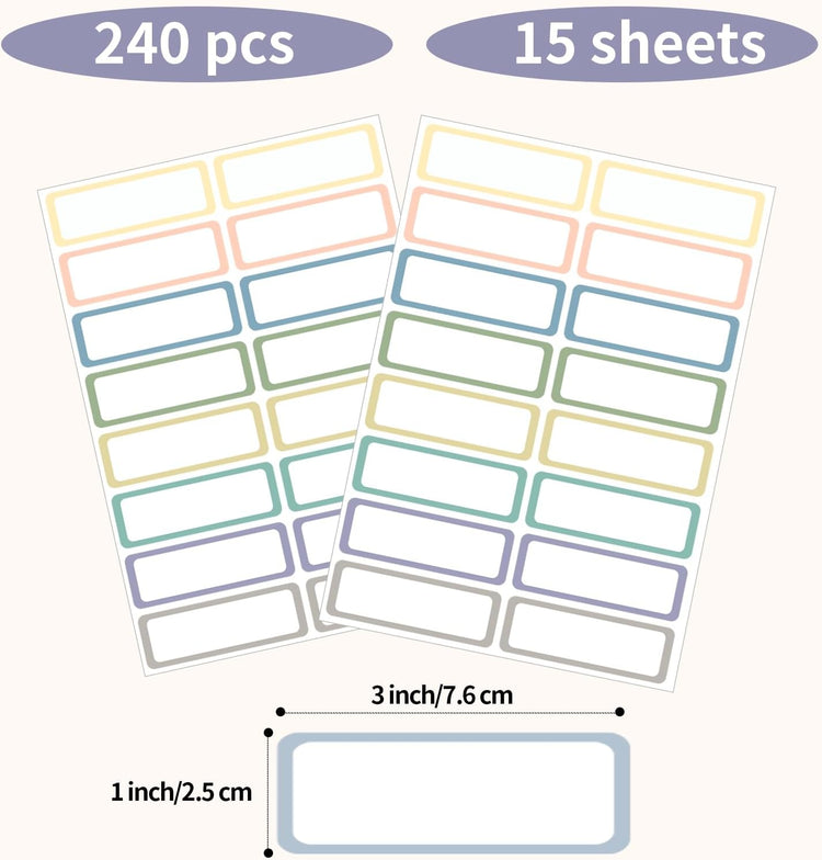 STARLIBOO Removable Labels, Removable Colored Labels Stickers, Self-Adhesive Rectangular Stickers Water/Oil/Tear Resistant for Food Containers/Classroom/Storage (8 Colors, 240 Labels)