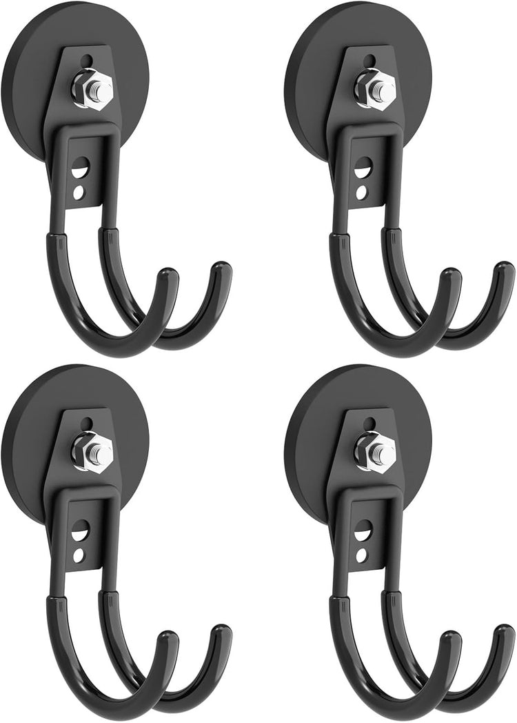 Heavy Duty Magnetic Hooks, Super Strong Garage Magnet Hooks, Magnetic Cable/Tool Holder with Anti-Slip Coating for Horse Trailer, Indoor & Outdoor Hanging Strong Black Magnetic Hook(4Pack)