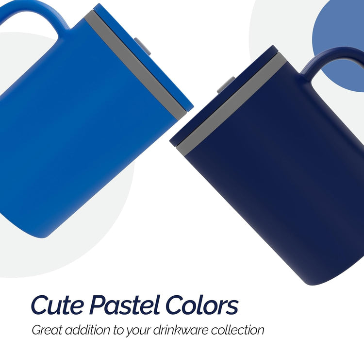 Copco Iconic 16oz Double Wall Insulated Desk Mug with Lid and Handle, Set of 2, BPA-Free Reusable Plastic, Spill-Proof, Microwave & Dishwasher Safe, Wide Mouth, Cup Holder Friendly (Navy/Blue)