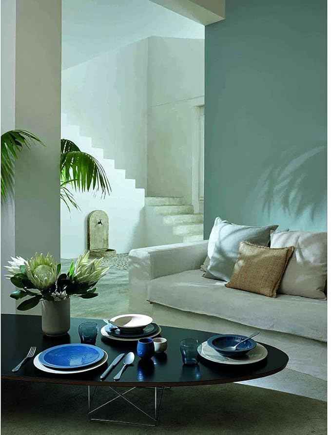 DEGRENNE Bahia French Dinner Plate Set - Luxury Stoneware Dish Set for 4, Modern Ceramic Dishware for Kitchen, Made in France, Microwave Safe, Dishwasher Safe, 26cm - Bluestone